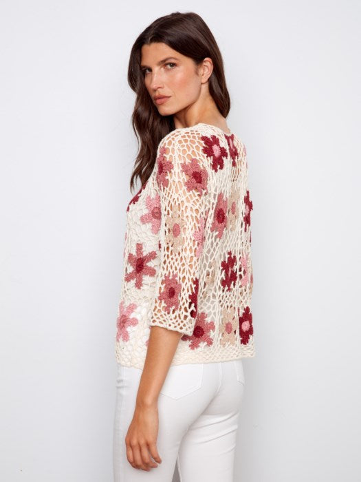 Charlie B Carnation Handcrafted Floral Crochet Top