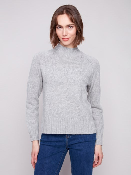 Charlie B Gray Jacquard Mock Neck Ski Sweater