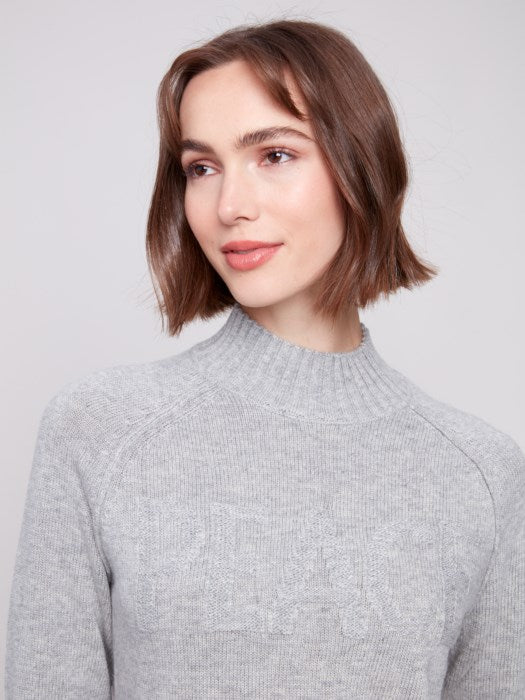 Charlie B Gray Jacquard Mock Neck Ski Sweater