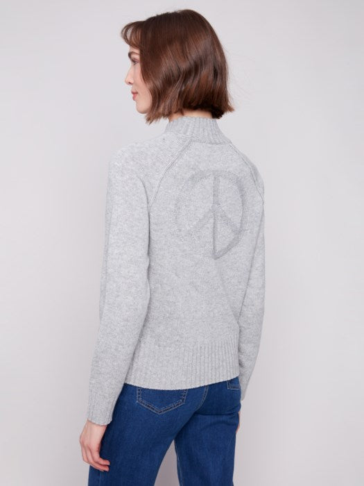 Charlie B Gray Jacquard Mock Neck Ski Sweater
