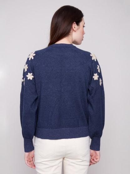 Charlie B Crew Neck Sweater With Embroidered Flowers