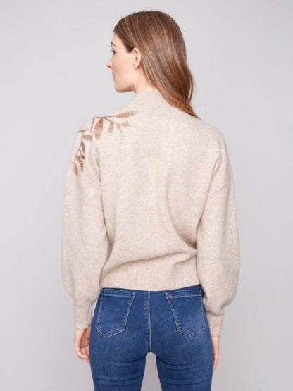 Charlie B Long Sleeves Mock Neck Sweater With Sequins Detail