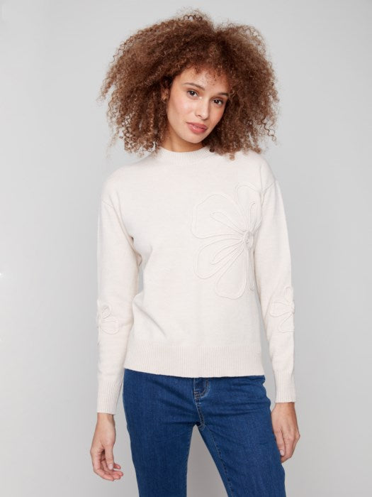 Charlie B Oat Crew Neck Floral Soutache Sweater
