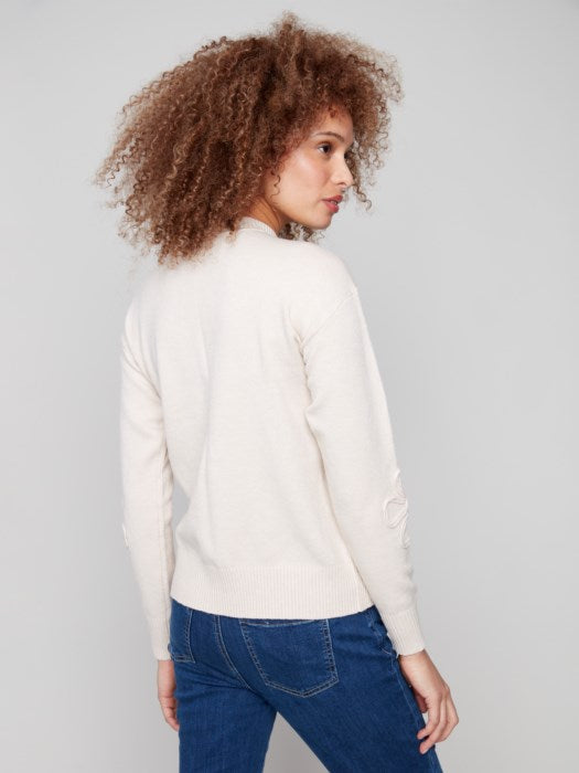 Charlie B Oat Crew Neck Floral Soutache Sweater