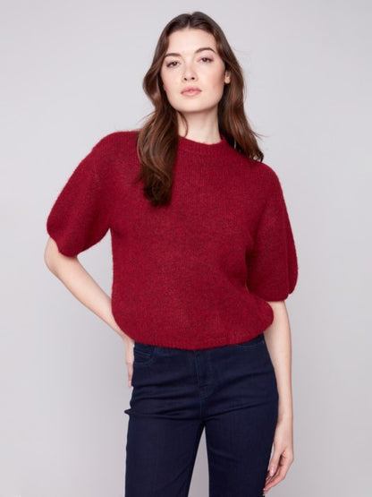 Charlie B Cabernet Balloon Elbow Sleeve Knit Sweater