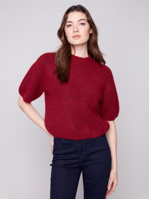 Charlie B Cabernet Balloon Elbow Sleeve Knit Sweater