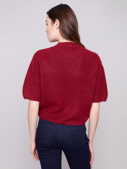 Charlie B Cabernet Balloon Elbow Sleeve Knit Sweater