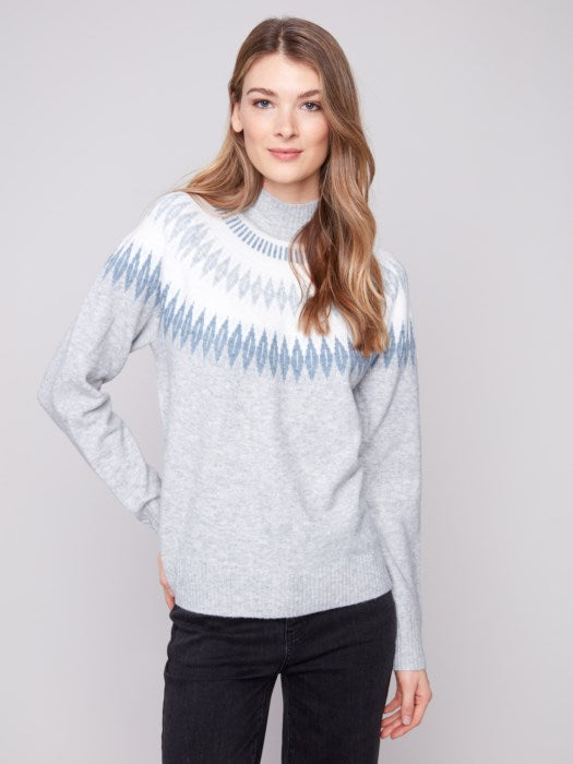 Charlie B Gray Après-Ski Jacquard Mock Neck Sweater