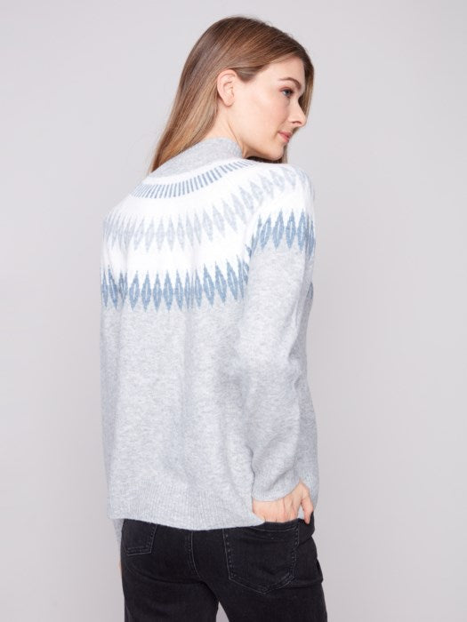 Charlie B Gray Après-Ski Jacquard Mock Neck Sweater