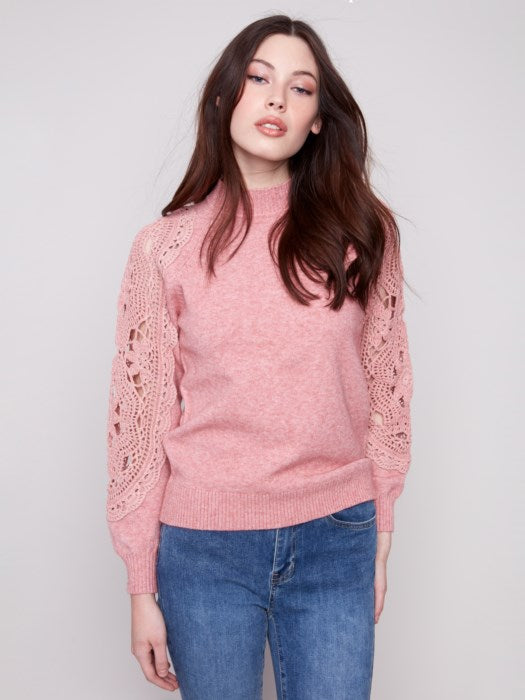 Charlie B Primrose Mock Neck Sweater With Crochet Sleeves