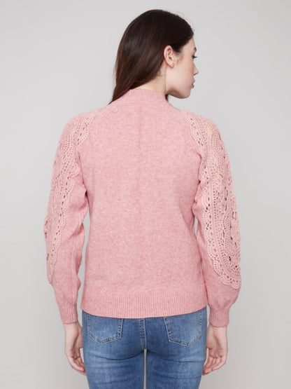Charlie B Primrose Mock Neck Sweater With Crochet Sleeves