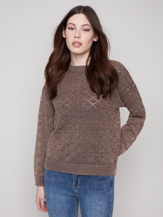Charlie B Mocha Cold Dye Pointelle Sweater