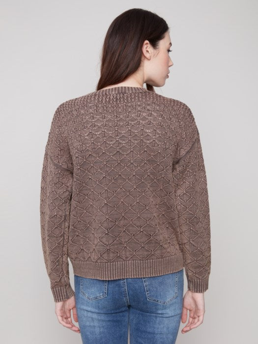 Charlie B Mocha Cold Dye Pointelle Sweater