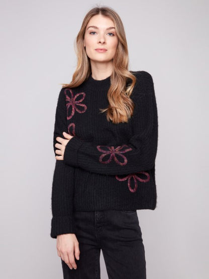 Charlie B Mock Neck Sweater With Soutache Detail