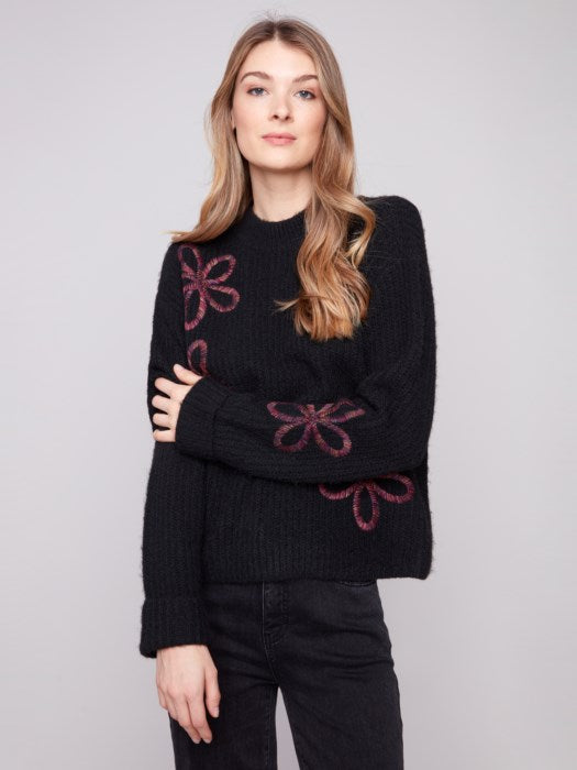 Charlie B Mock Neck Sweater With Soutache Detail