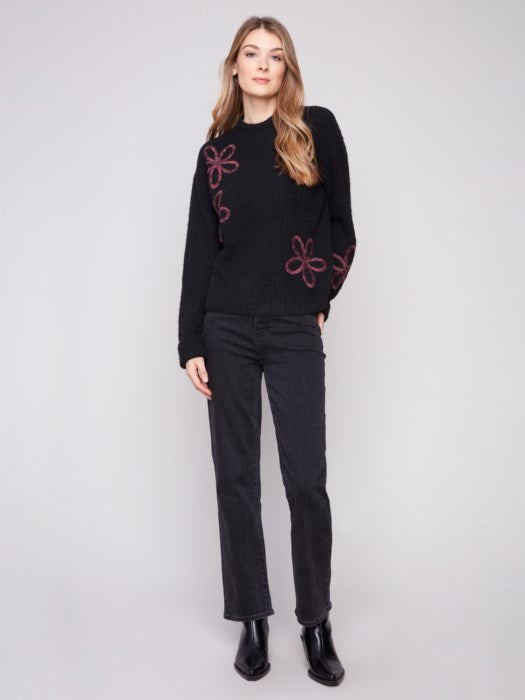 Charlie B Mock Neck Sweater With Soutache Detail