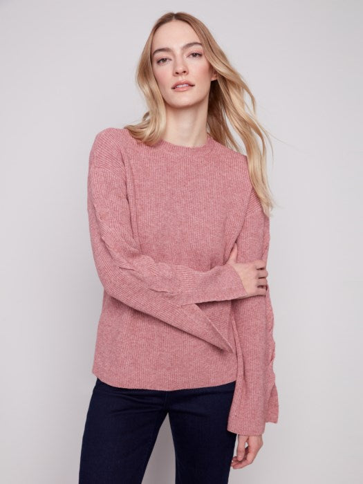 Charlie B Primrose Crew Neck Sweater With Cable Sleeve Detail
