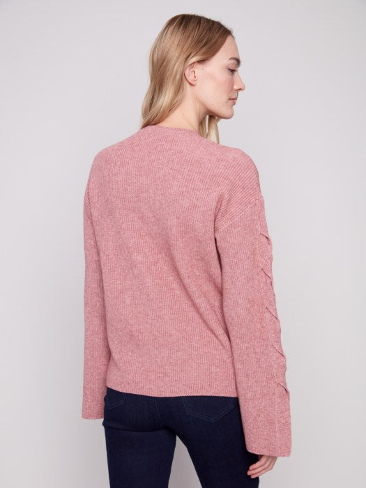 Charlie B Primrose Crew Neck Sweater With Cable Sleeve Detail