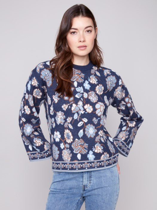 Charlie B Long Sleeves Crew Neck Jacquard Sweater