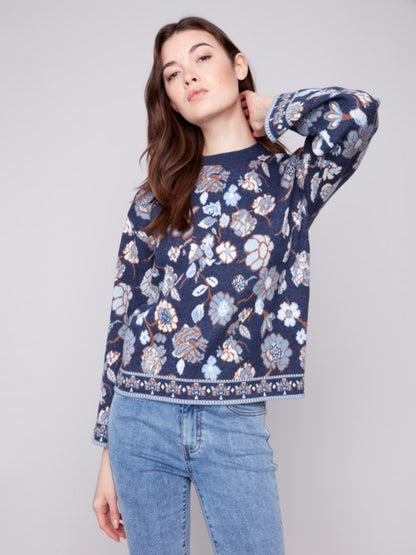 Charlie B Long Sleeves Crew Neck Jacquard Sweater