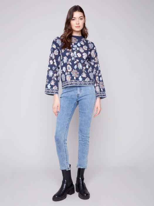Charlie B Long Sleeves Crew Neck Jacquard Sweater