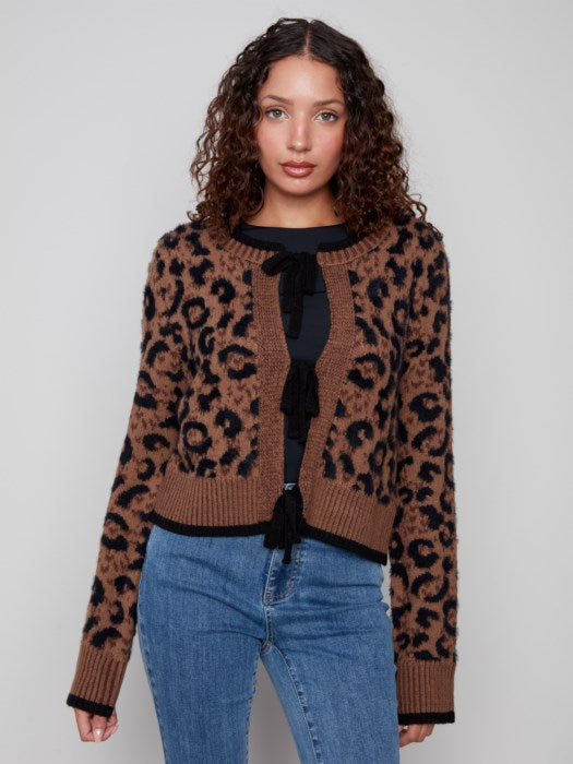 Charlie B Bow Tie Jacquard Knit Cardigan