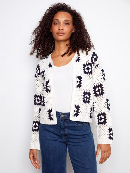 Charlie B Square Crochet Open Front Cardigan