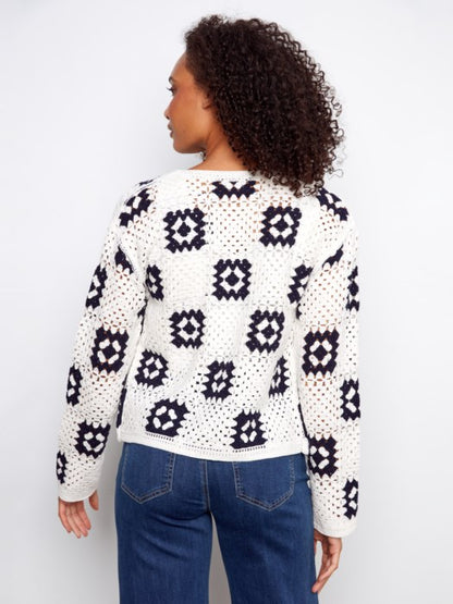 Charlie B Square Crochet Open Front Cardigan