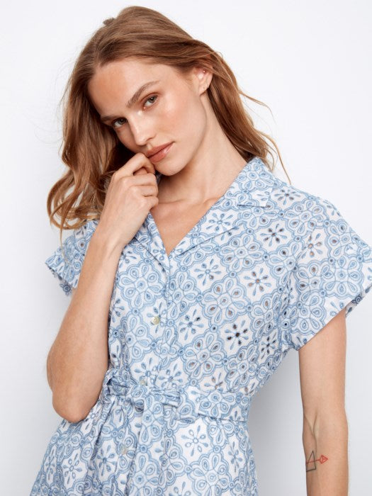 Charlie B Cotton Short Sleeve Button-Front Dress