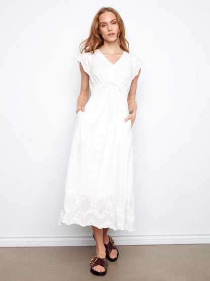 Charlie B White Embroidered V-Neck Midi Dress