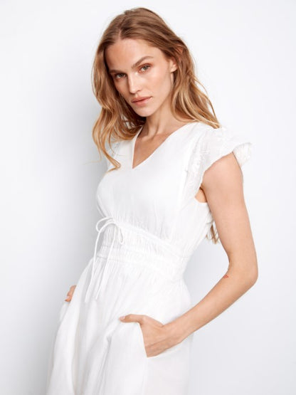 Charlie B White Embroidered V-Neck Midi Dress