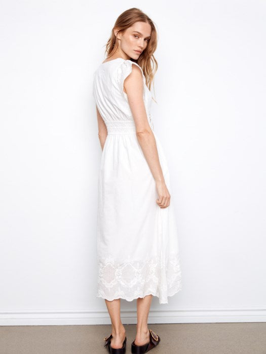 Charlie B White Embroidered V-Neck Midi Dress