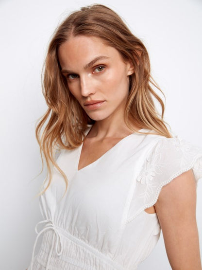 Charlie B White Embroidered V-Neck Midi Dress