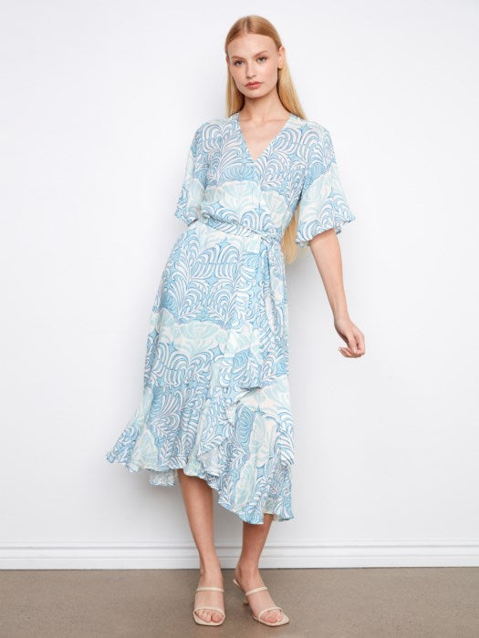 Charlie B Ibiza Printed Faux Wrap Dress With Belt