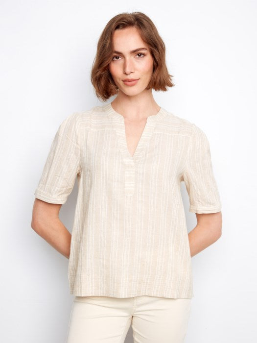 Charlie B Striped Short Sleeve Blouse