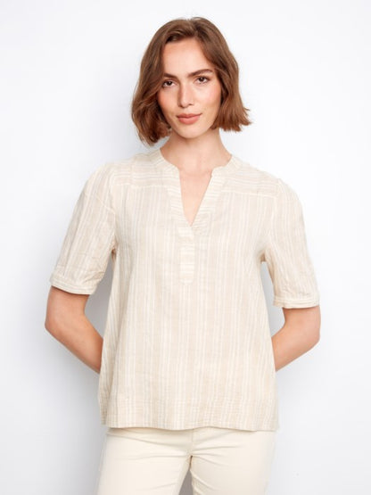 Charlie B Striped Short Sleeve Blouse