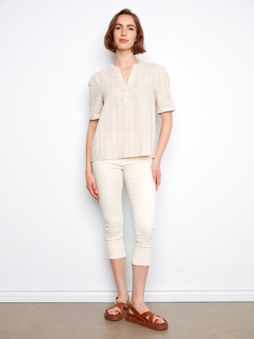 Charlie B Striped Short Sleeve Blouse