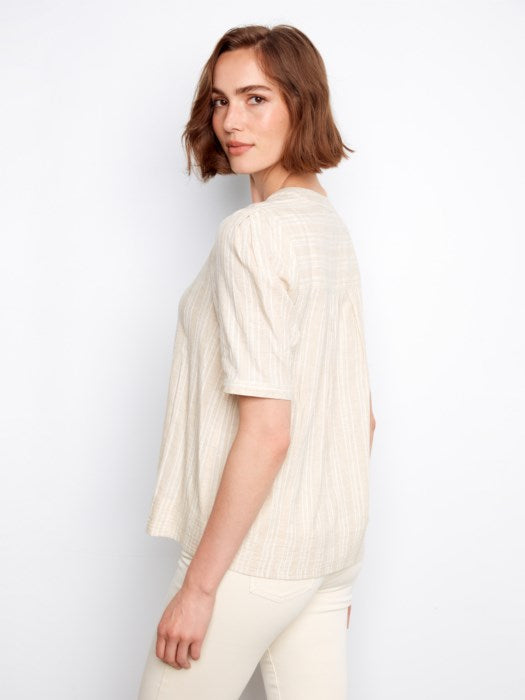 Charlie B Striped Short Sleeve Blouse