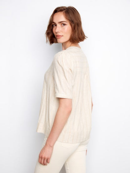 Charlie B Striped Short Sleeve Blouse