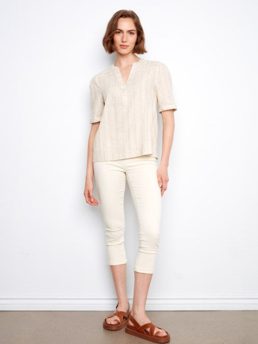 Charlie B Striped Short Sleeve Blouse