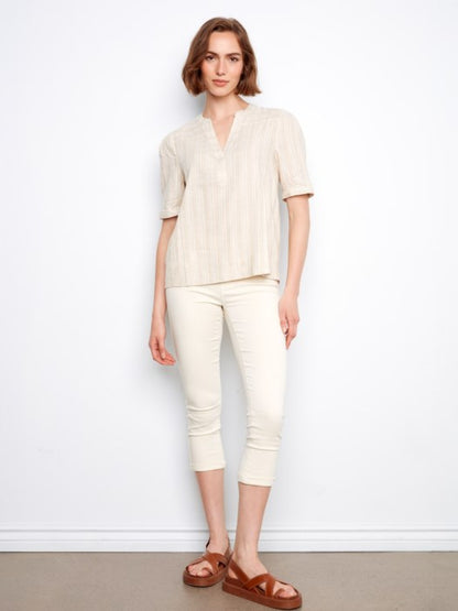 Charlie B Striped Short Sleeve Blouse