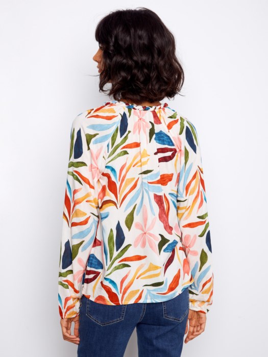 Charlie B Printed Raglan Long Sleeve Popover Blouse