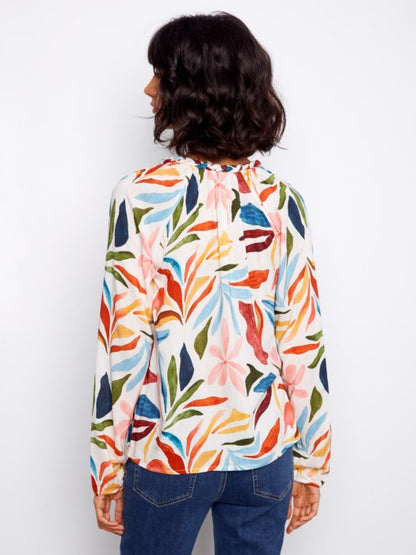 Charlie B Printed Raglan Long Sleeve Popover Blouse