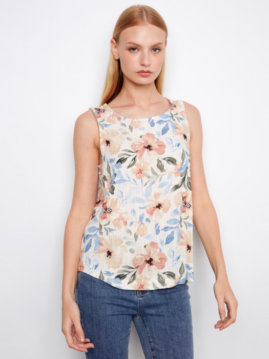 Charlie B Aurelia Printed Sleeveless Linen Blend Blouse