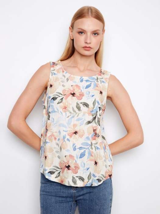 Charlie B Aurelia Printed Sleeveless Linen Blend Blouse