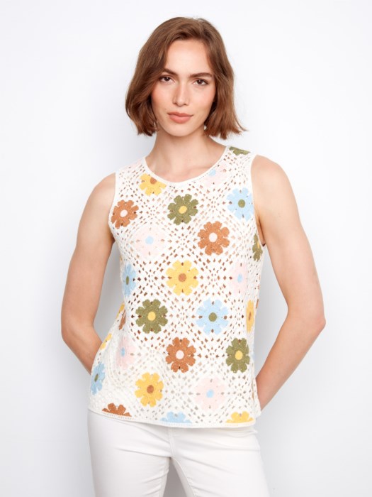 Charlie B Multicolor Sleeveless Flower Crochet Top