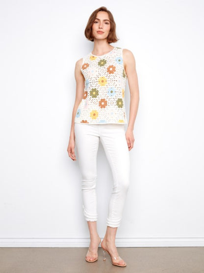 Charlie B Multicolor Sleeveless Flower Crochet Top