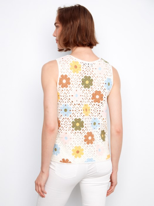 Charlie B Multicolor Sleeveless Flower Crochet Top