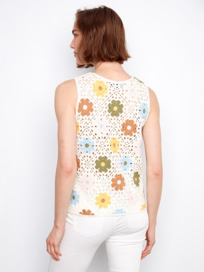 Charlie B Multicolor Sleeveless Flower Crochet Top