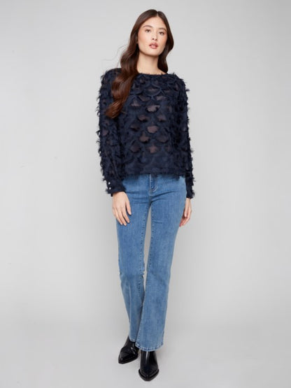 Charlie B Fancy Chiffon Blouse with Cuffs w/Button Closure at Back w/Elastic